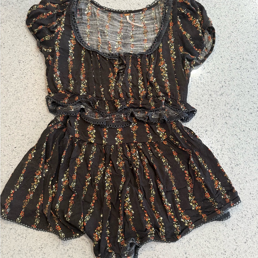 Floral Striped Black Romper